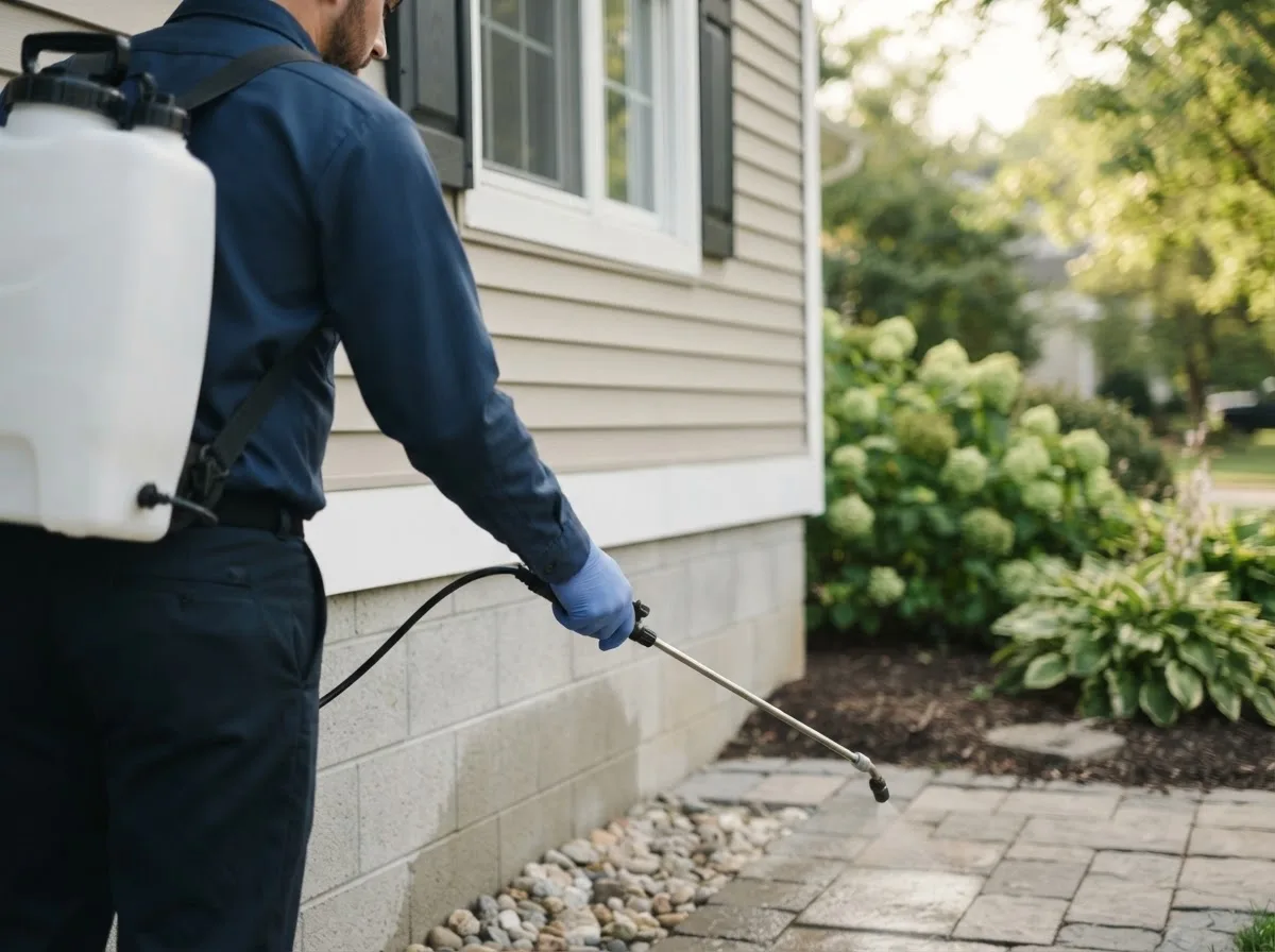 Pest control technician inspecting a home in Norris City, IL